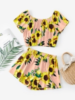 ZAFUL Ensemble de Deux Pièces à Imprimé Tournesol M Rose
