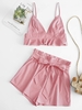 ZAFUL Ensemble de Deux Pièces Ceinturé Rayé à Bretelle M Rouge