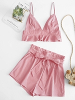 ZAFUL Ensemble de Deux Pièces Ceinturé Rayé à Bretelle M Rouge
