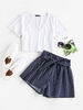ZAFUL Ensemble de Deux Pièces Ceinturé Rayé S Bleu cadette