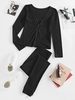 ZAFUL Ensemble de Deux Pièces Côtelé Long avec Bouton en Avant S Noir