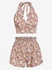 ZAFUL Ensemble de Deux Pièces Fleuri Ouvert Au Dos à Col Halter S