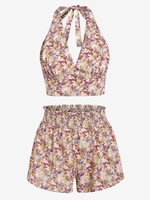 ZAFUL Ensemble de Deux Pièces Fleuri Ouvert Au Dos à Col Halter S