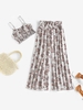 ZAFUL Ensemble de Haut à Bretelle Fleuri Cachemire et de Pantalon à Jambe Large S Café lumière