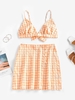 ZAFUL Ensemble de Haut à Bretelle Texturé en Vichy et de Jupe S Orange
