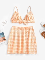 ZAFUL Ensemble de Haut à Bretelle Texturé en Vichy et de Jupe S Orange