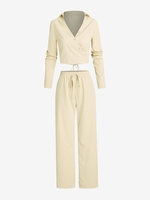 ZAFUL Ensemble de Haut avec Bouton en Avant et de Pantalon L Café lumière