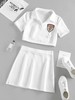 ZAFUL Ensemble de Haut Badge Au Poitrine à Doublure en Laine et de Jupe L Blanc