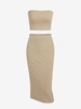 ZAFUL Ensemble de Haut Bandeau Côtelé et de Jupe Fendue en Arrière M Café lumière