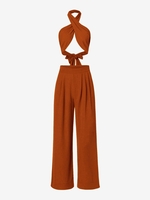 ZAFUL Ensemble de Haut Bandeau et de Pantalon Plissé à Jambe Large S Orange