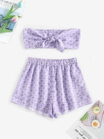 ZAFUL Ensemble de Haut Bandeau Fleuri Noué en Avant à Carreaux Xl Pourpre