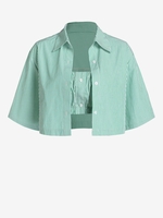 ZAFUL Ensemble de Haut Bandeau Rayé avec Bouton en Avant et de Chemisier Court L Vert