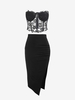 ZAFUL Ensemble de Haut Corset en Dentelle et de Jupe Moulante Fendue Taille unique Noir