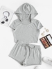 ZAFUL Ensemble de Haut Court à Capuche Côtelé et de Short M Gris clair