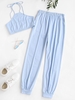 ZAFUL Ensemble de Haut Court à Col Halter et de Pantalon de Jogging Pour Femme S Bleu clair