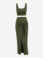 ZAFUL Ensemble de Haut Court Assortis et de Jupe à Fente Haute M Vert profond