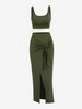 ZAFUL Ensemble de Haut Court Assortis et de Jupe à Fente Haute S Vert profond