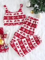 ZAFUL Ensemble de Haut Court Cerf de Noël et de Pantalon en Laine Xl Rouge