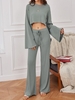 ZAFUL Ensemble de Haut Court Côtelé à Manches Evasées et de Pantalon M Vert clair
