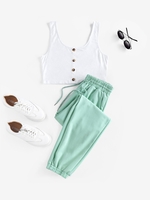 ZAFUL Ensemble de Haut Court et de Pantalon de Jogging à Cordon Pour Femme S Vert clair