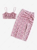 ZAFUL Ensemble de Haut Court Fleuri à Volants et de Jupe Fendue S Rose clair