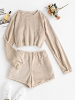 ZAFUL Ensemble de Haut Court Fourré en Laine et de Short