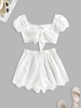 ZAFUL Ensemble de Haut Court Noué à Pois et de Short Deux Pièces M Blanc