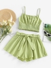 ZAFUL Ensemble de Haut Court Plissé Au Poitrine et de Short Ceinturé Xl Vert clair