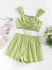ZAFUL Ensemble de Haut Court Plissé et de Short Palazzo L Vert clair