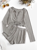 ZAFUL Ensemble de Haut Court Sanglé Cranté en V et de Short Xl Gris clair