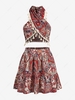 ZAFUL Ensemble de Haut Croisé à Imprimé Cachemire à Frange Style Ethnique et de Jupe L Rouge