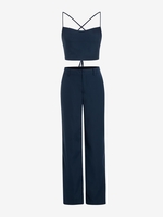 ZAFUL Ensemble de Haut Croisé à Lacets et de Pantalon à Coupe Basse M Bleu profond