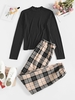 ZAFUL Ensemble de Haut Côtelé à Manches Longues et de Pantalon à Carreaux Pour Femme Xl Café lumière