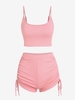 ZAFUL Ensemble de Haut Côtelé Assorti et de Short Plissé à Côté S Rose clair