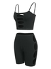 ZAFUL Ensemble de Haut Côtelé Découpé à Bretelle et de Short de Bicyclette L Noir