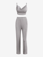 ZAFUL Ensemble de Haut en Jersey et de Pantalon à Jambe Large S Gris foncé