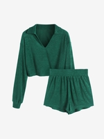 ZAFUL Ensemble de Haut Ethnique en Tissu et de Short S Vert profond