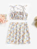 ZAFUL Ensemble de Haut Fleuri Plissé à Bretelle Nouée et de Jupe S
