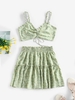 ZAFUL Ensemble de Haut Fleuri Plissé à Volants à Bretelle et de Jupe Xl Vert clair