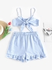ZAFUL Ensemble de Haut Noué en Avant en Vichy et de Short à Volants S Bleu clair