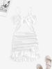 ZAFUL Ensemble de Haut Noué en Avant et de Jupe Plissée à Volants L Blanc