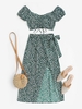 ZAFUL Ensemble de Haut Sanglée Fleurie et de Maxi Jupe Enveloppée S Vert