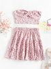 ZAFUL Ensemble de Haut Tube Fleuri Tordu et de Jupe S Rose clair
