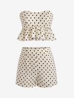 ZAFUL Ensemble de Haut Tube Péplum à Pois et de Short S Jaune clair