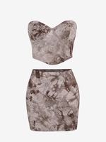 ZAFUL Ensemble de Haut Tube Teinté à Ourlet Hanky et de Jupe L Café