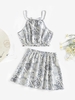 ZAFUL Ensemble de Jupe à Imprimé Echarpe Cachemire à Volants S Gris clair