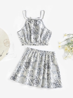ZAFUL Ensemble de Jupe à Imprimé Echarpe Cachemire à Volants S Gris clair