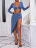 ZAFUL Ensemble de Jupe Bague à Fente Haute en Jersey Deux Pièces M Bleu