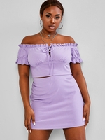 ZAFUL Ensemble de Jupe Côtelé Noué de Grande Taille Deux Pièces Xl Violet clair