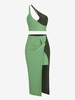ZAFUL Ensemble de Jupe Fendu Texturé Torsadé en Blocs de Couleurs à Une Epaule M Vert clair